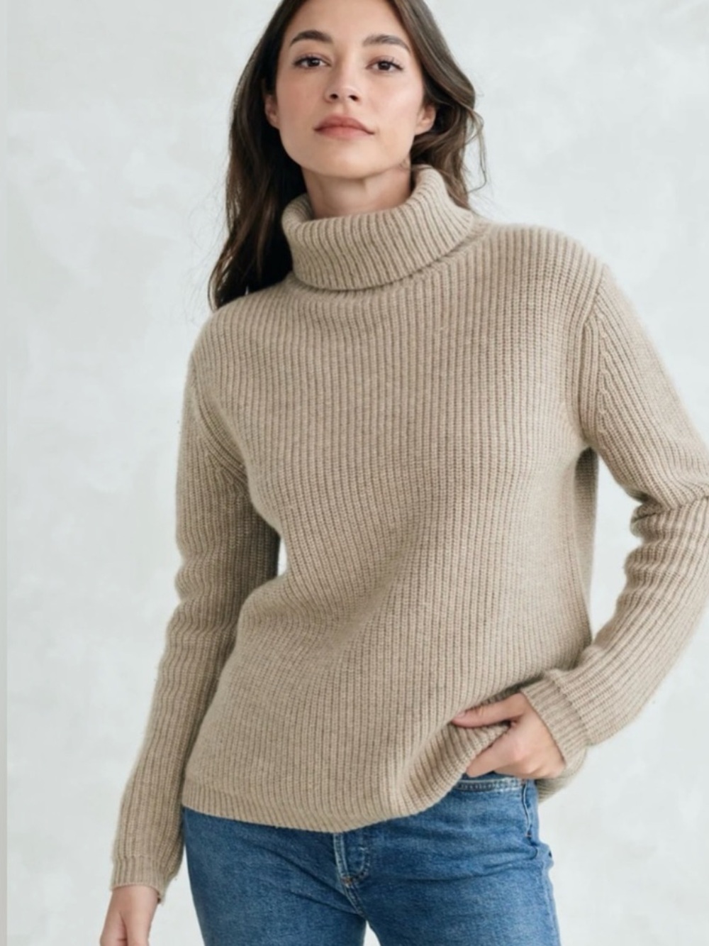 Jenni Kayne 100% Cashmere Long Sleeve Ribbed Turtleneck Sweater Size M